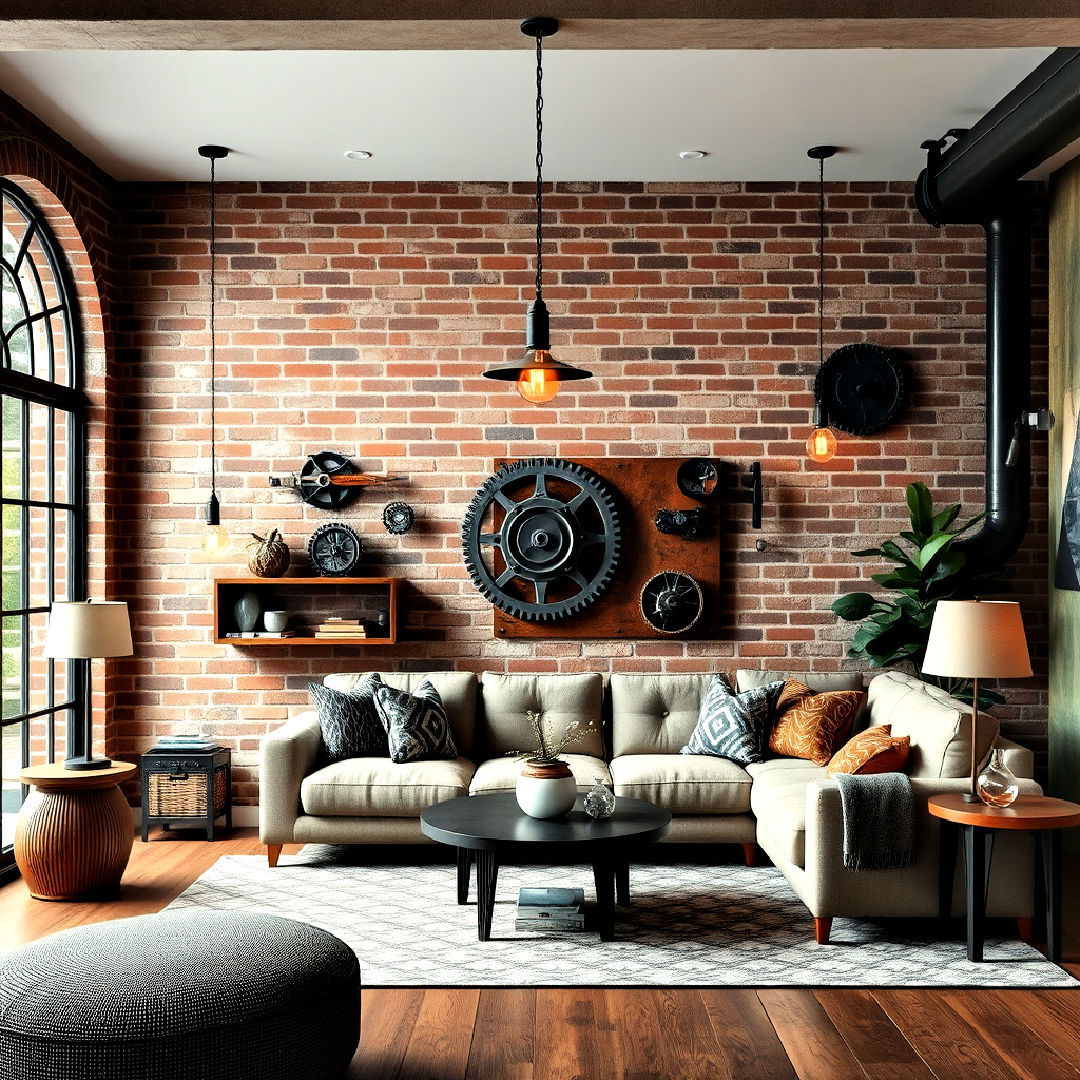 exposed brick walls to add industrial charm - 25 Steampunk Interior Design Ideas
