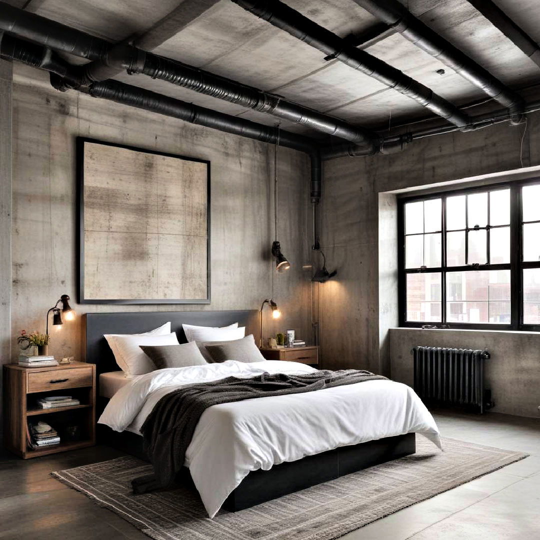 exposed ductwork for industrial bedroom - 20 Industrial Bedroom Ideas