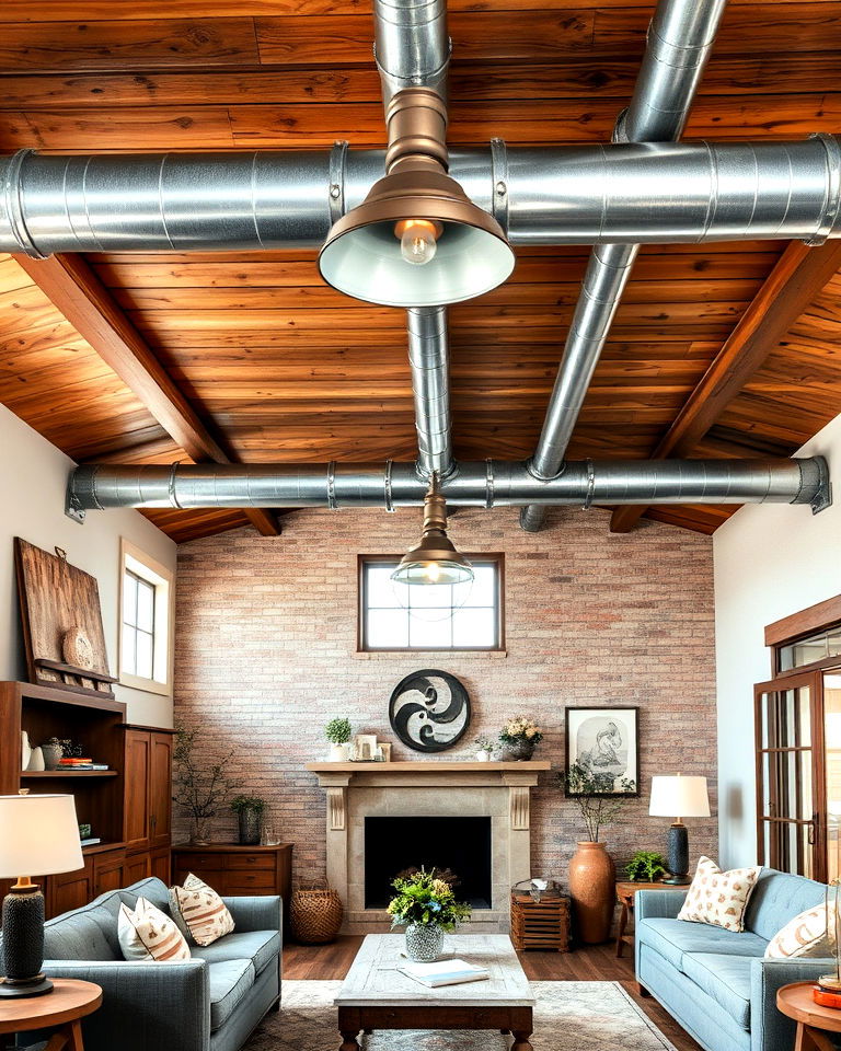 exposed metal pipes for farmhouse ceiling - 20 Farmhouse Ceiling Ideas