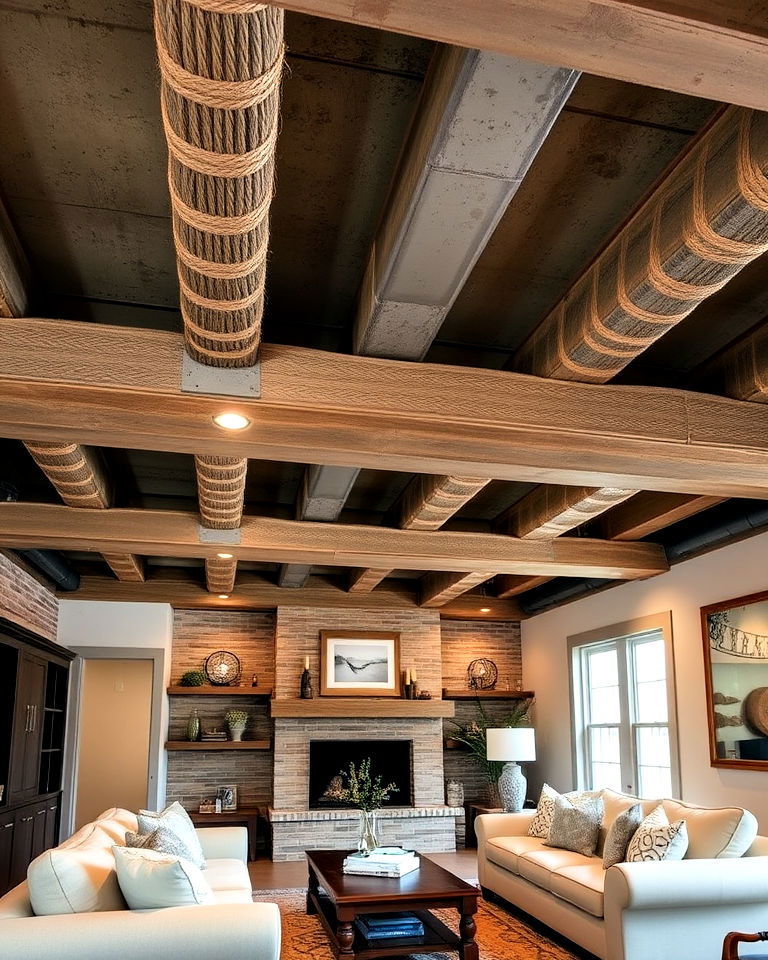 exposed pipes with twine wrapping - 25 Exposed Basement Ceiling Ideas