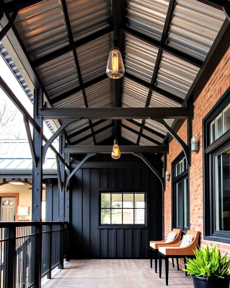 exposed steel framework roof - 30 Metal Roof Porch Design Ideas