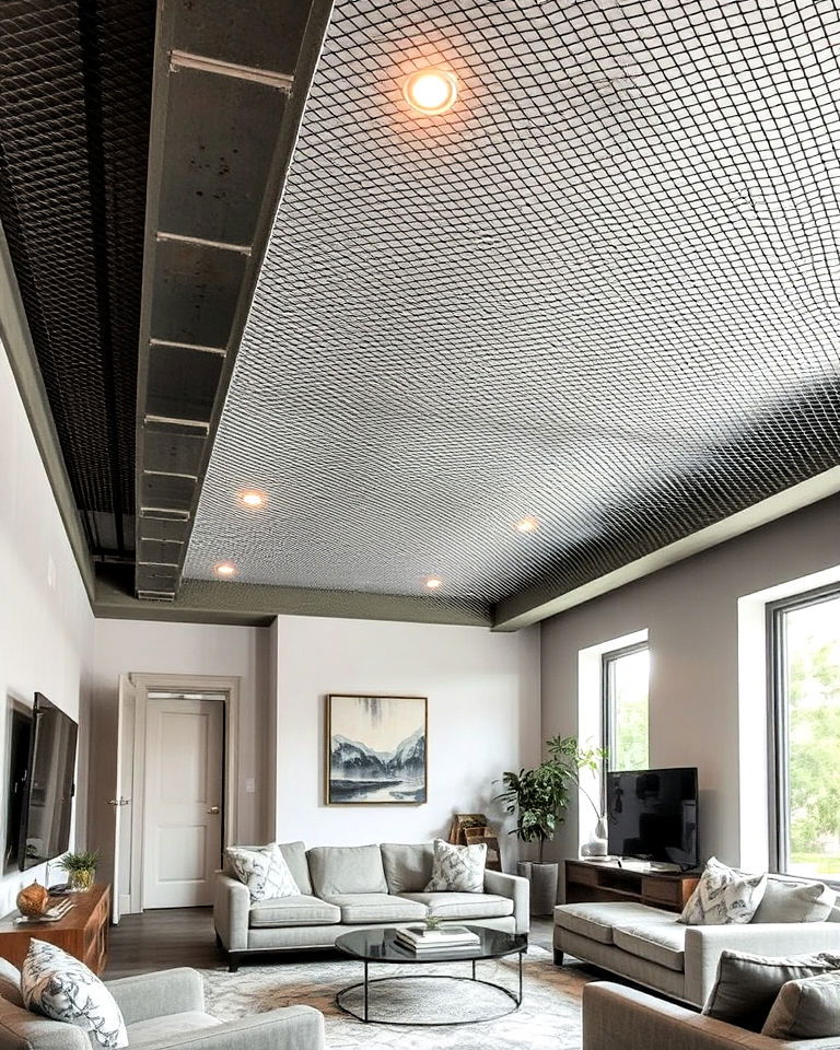 exposed wire mesh covering - 25 Exposed Basement Ceiling Ideas