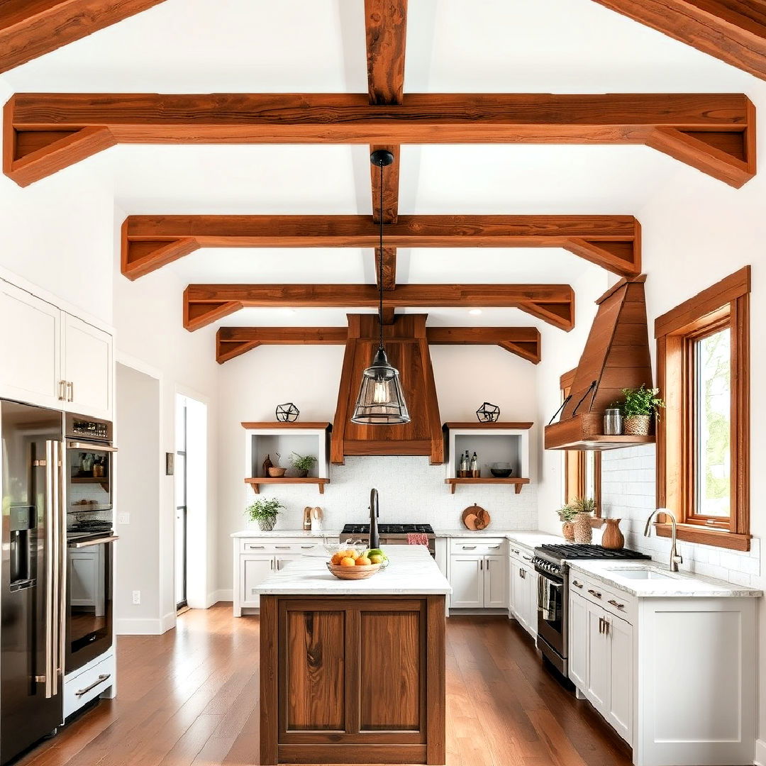 exposed wooden beams for brown kitchen - 20 Brown Kitchen Ideas