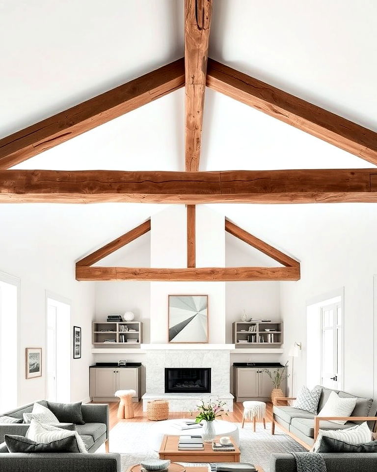 exposed wooden beams for rustic scandinavian living room - 30 Rustic Scandinavian Living Room Ideas