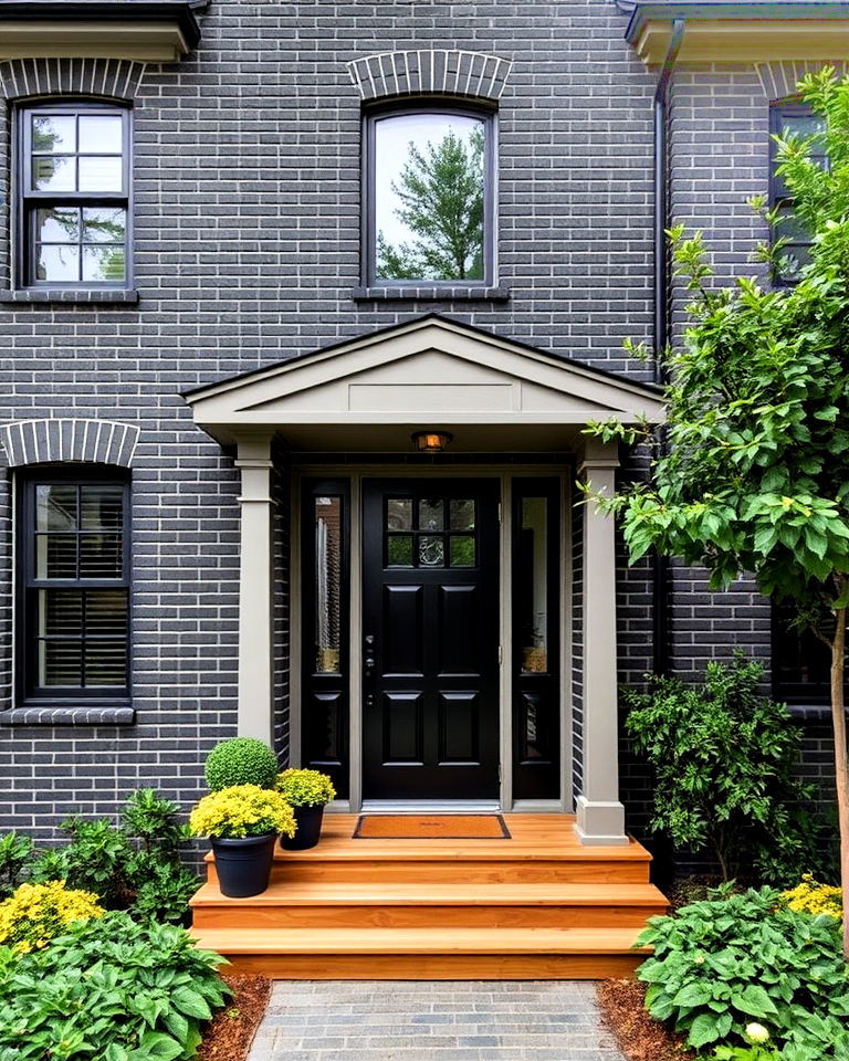 exterior home with dramatic dark gray bricks - 30 Gray Brick Exterior Home Ideas