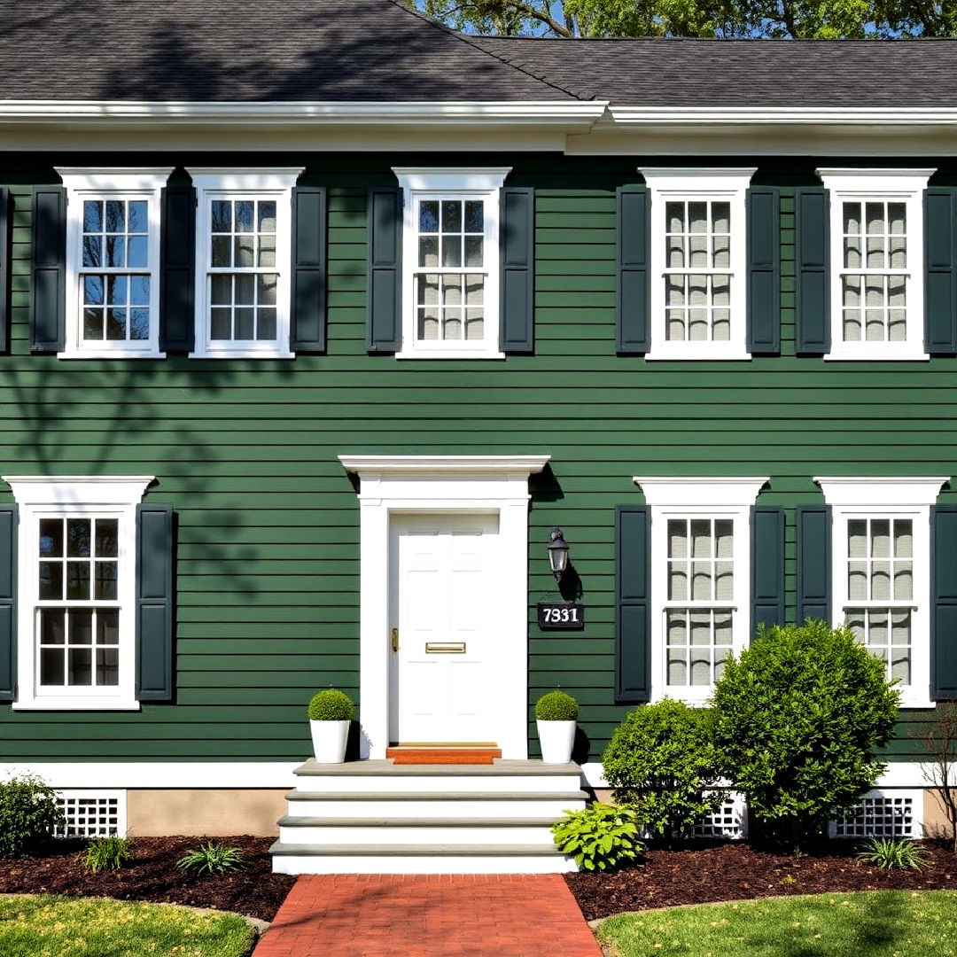 exterior paint color with dark green and bright white trim - 40 Dark Green Exterior Paint Color Schemes