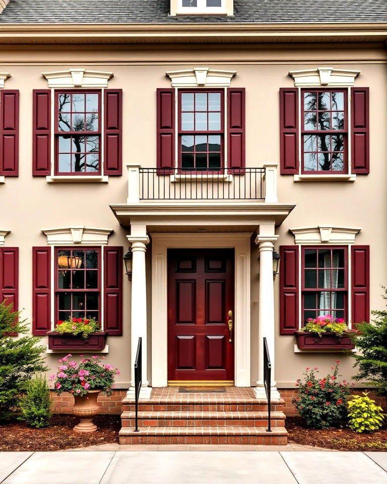 exterior with taupe and burgundy accents - 25 Exterior Taupe House Color Combinations