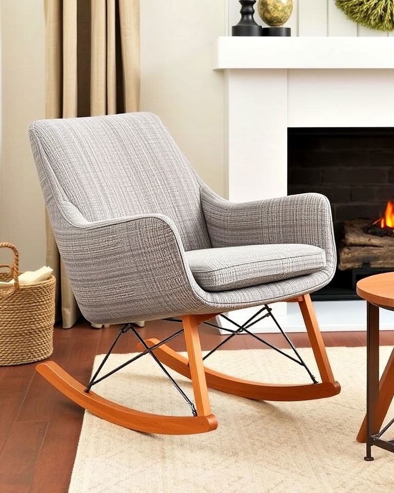 fabric accent chair with wooden rocker base - 20 Chairs in Front of Fireplace Ideas