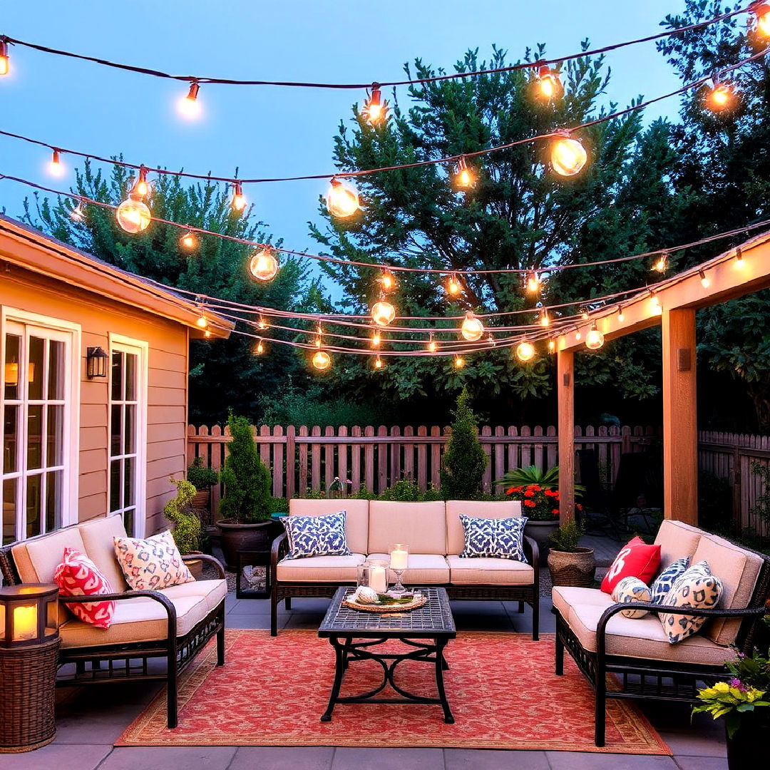 fabric covered string lights for patio - 40 Patio String Light Ideas