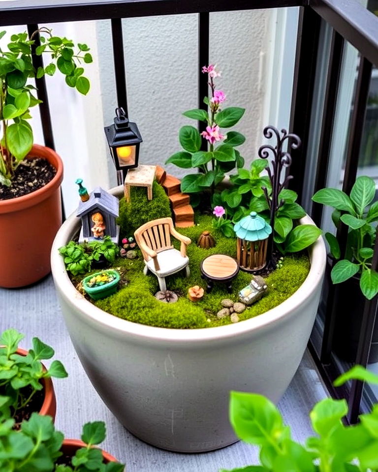 fairy garden theme to add magical touch - 40 Balcony Garden Ideas