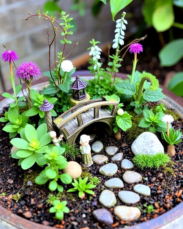 fairy garden with whimsical decor - 40 Beautiful Gardens