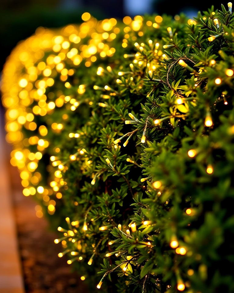 fairy lights in garden shrubs - 40 Garden Lighting Ideas