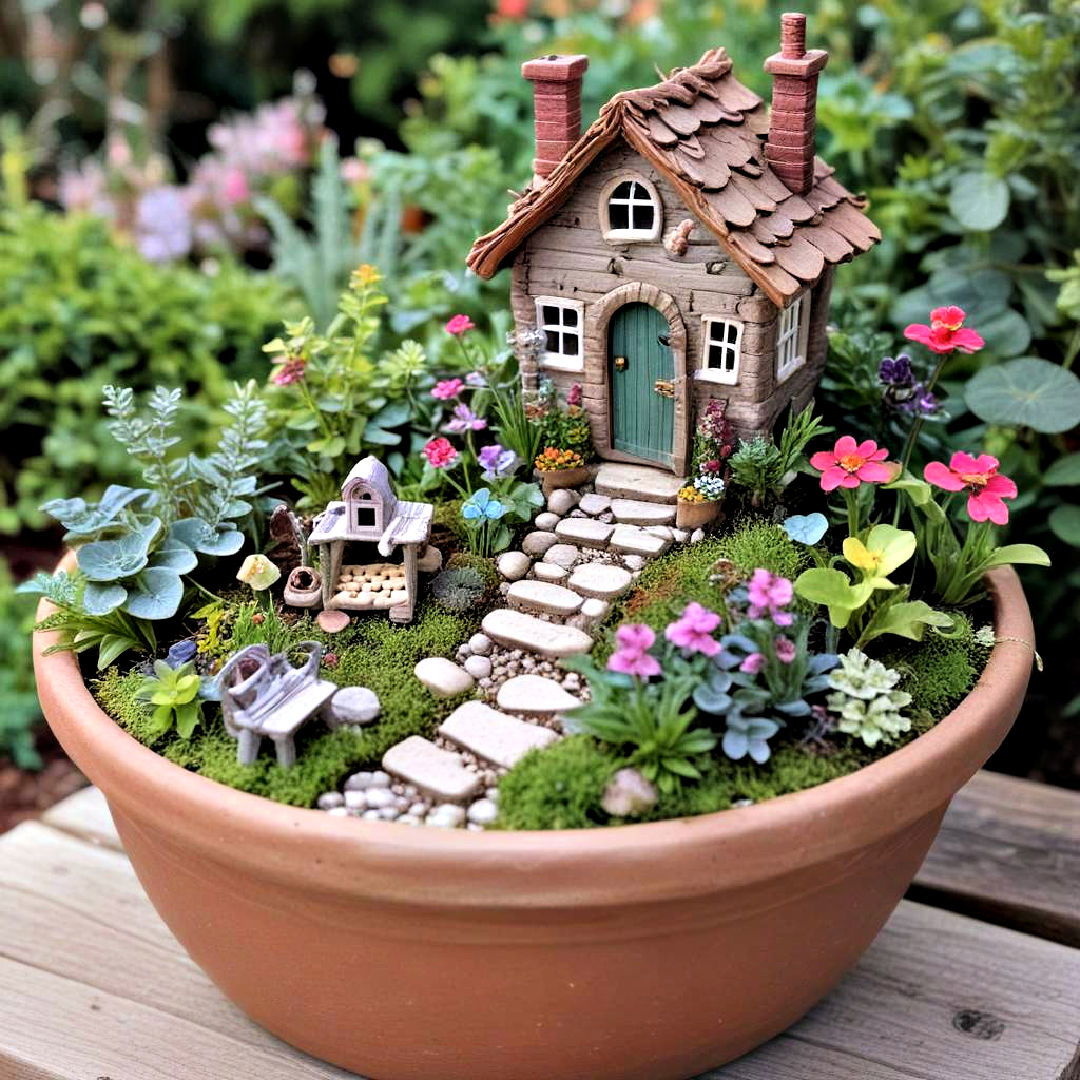 fairy themed miniature garden - 40 Container Garden Ideas