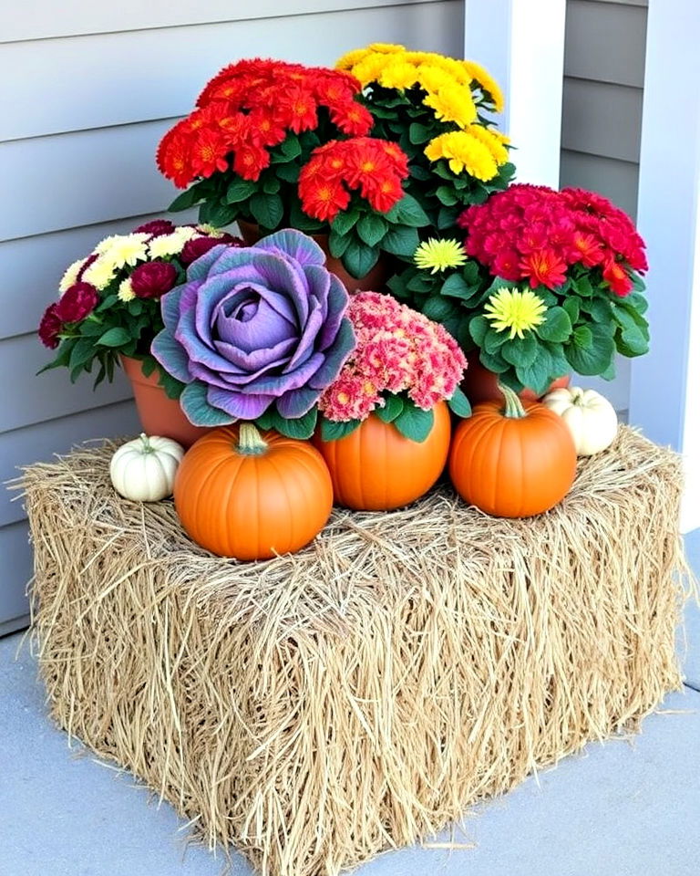 fall statement hay bale planter - 40 Fall Planter Ideas