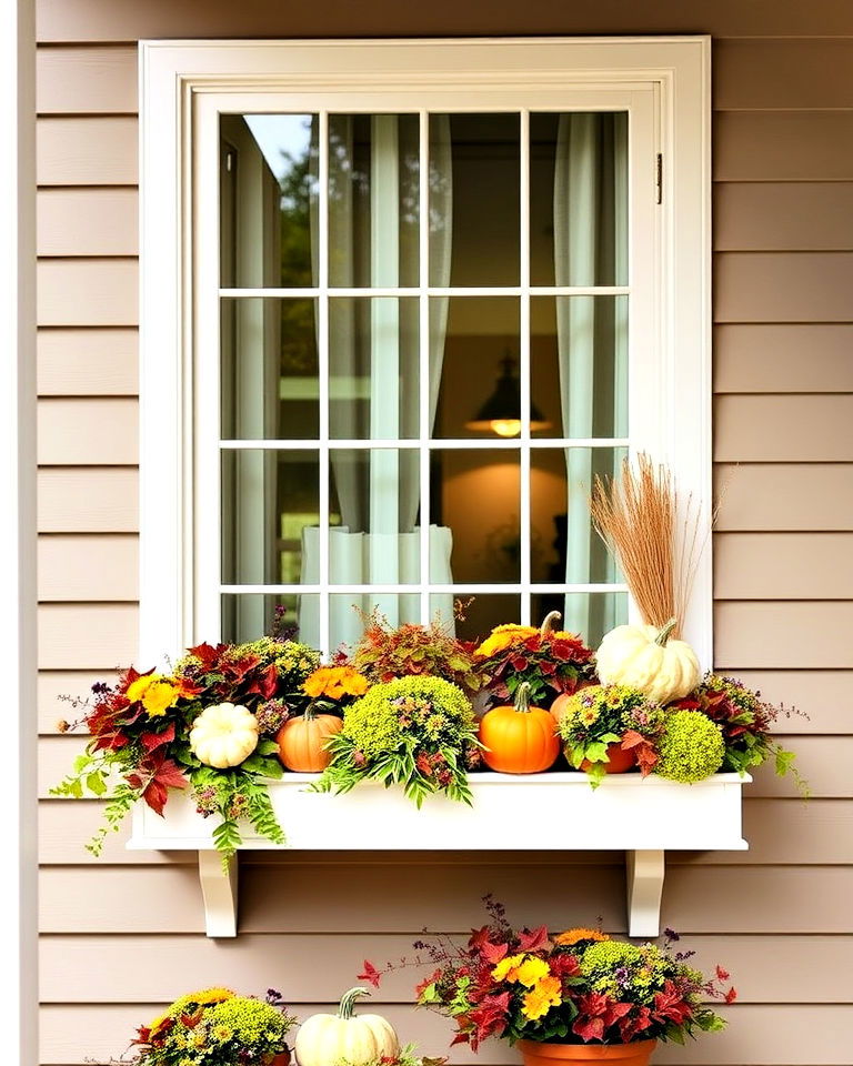 fall themed window box - 30 Front Door Fall Decor Ideas
