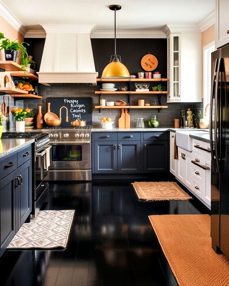 family friendly kitchen with black floor - 20 Black Floor Kitchen Ideas