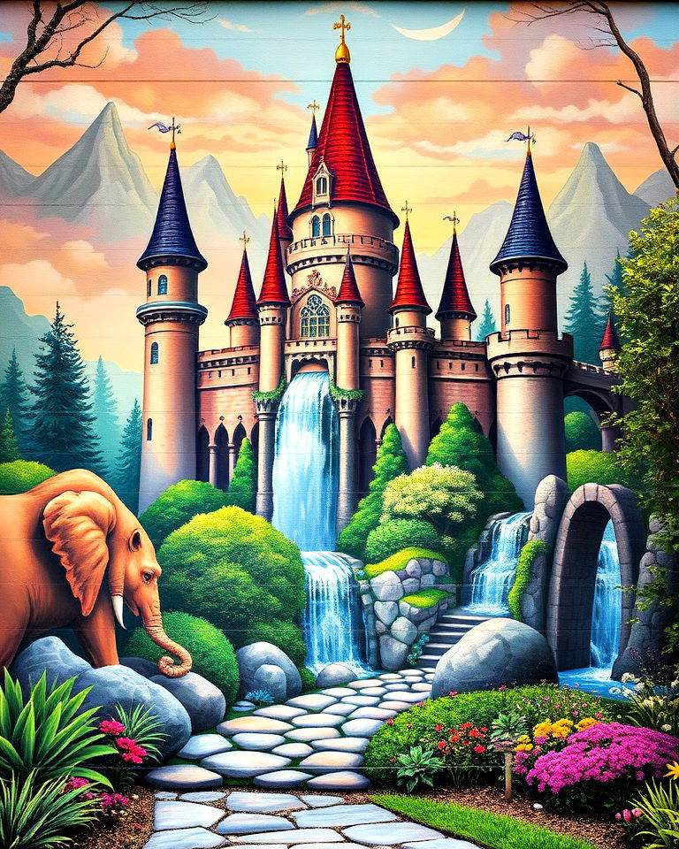 fantasy castle mural - 30 Garden Mural Ideas