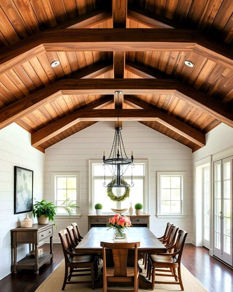 farmhouse ceiling with exposed wooden beams - 20 Farmhouse Ceiling Ideas