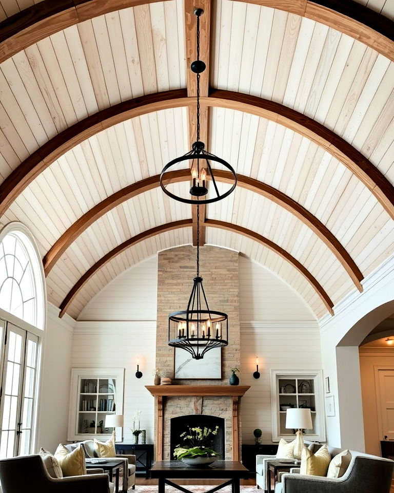 farmhouse charm with barrel vaulted ceiling - 20 Farmhouse Ceiling Ideas