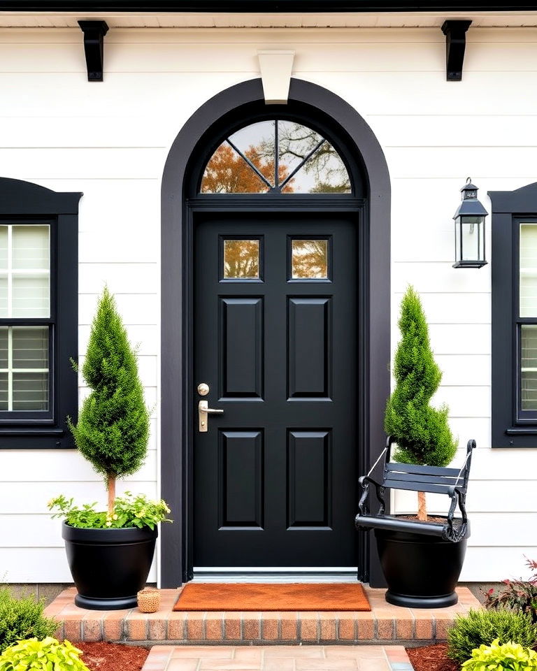 farmhouse chic black front door - 30 Single Story White House Black Trim