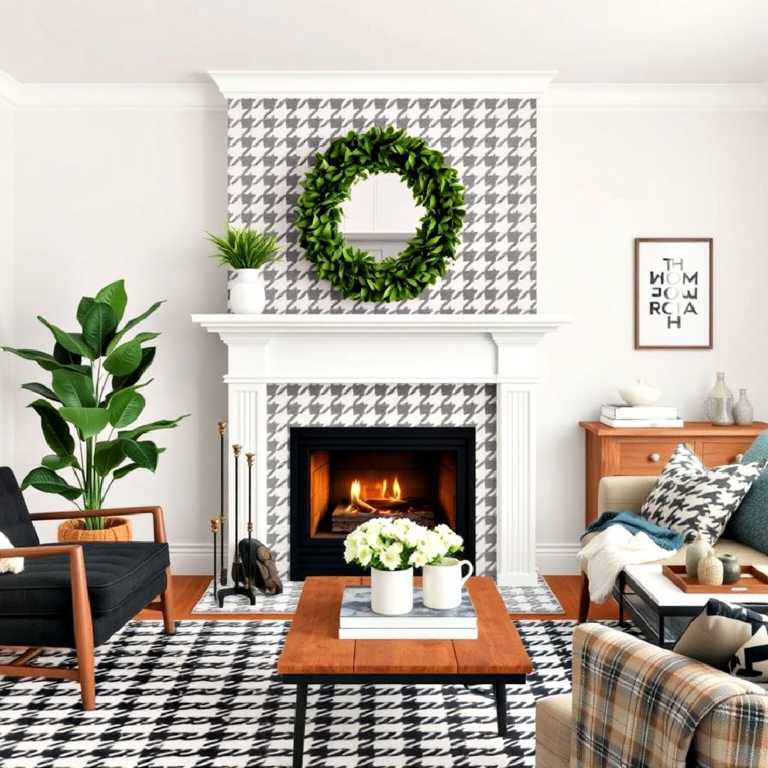 farmhouse chic houndstooth pattern tiles - 30 Farmhouse Fireplace Tile Ideas