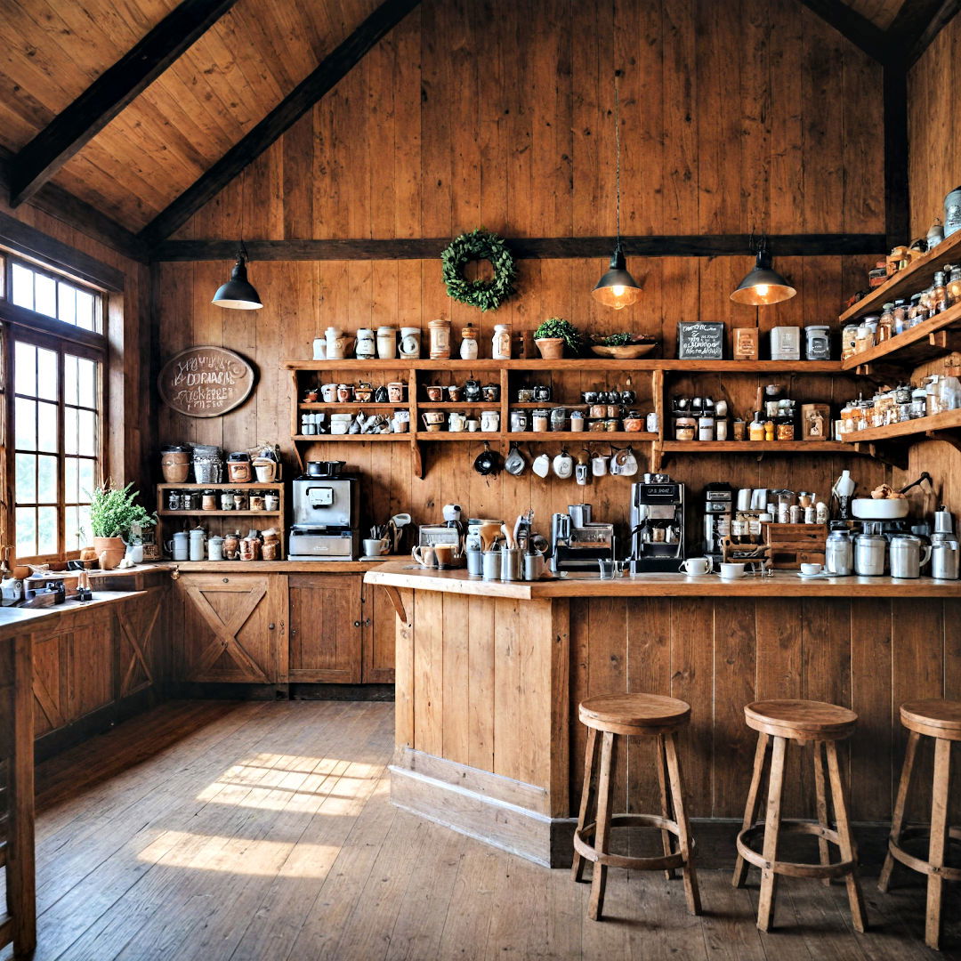 farmhouse coffee barn with homey feel - 40 Coffee Bar Ideas