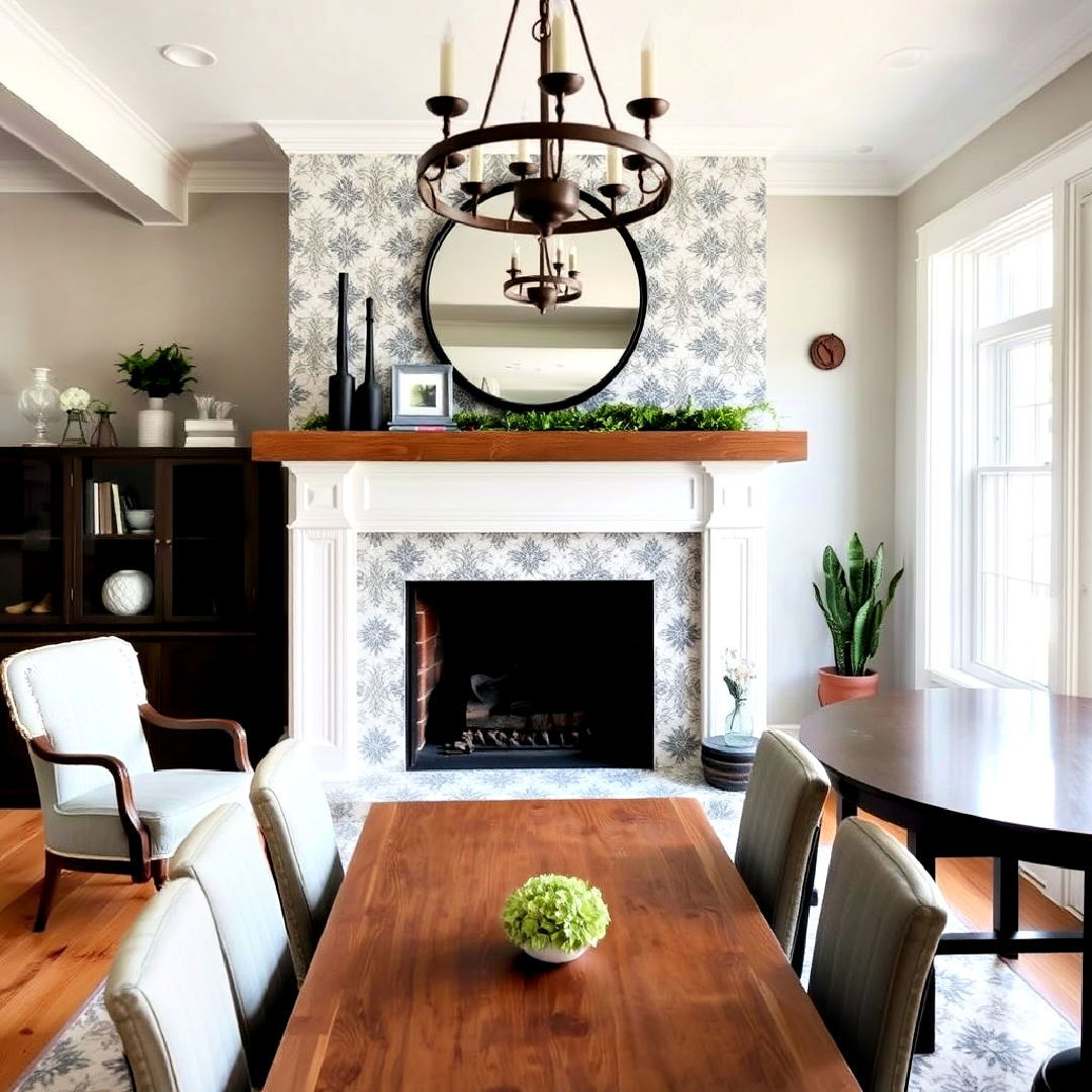 farmhouse fireplace with patterned encaustic tiles - 30 Farmhouse Fireplace Tile Ideas