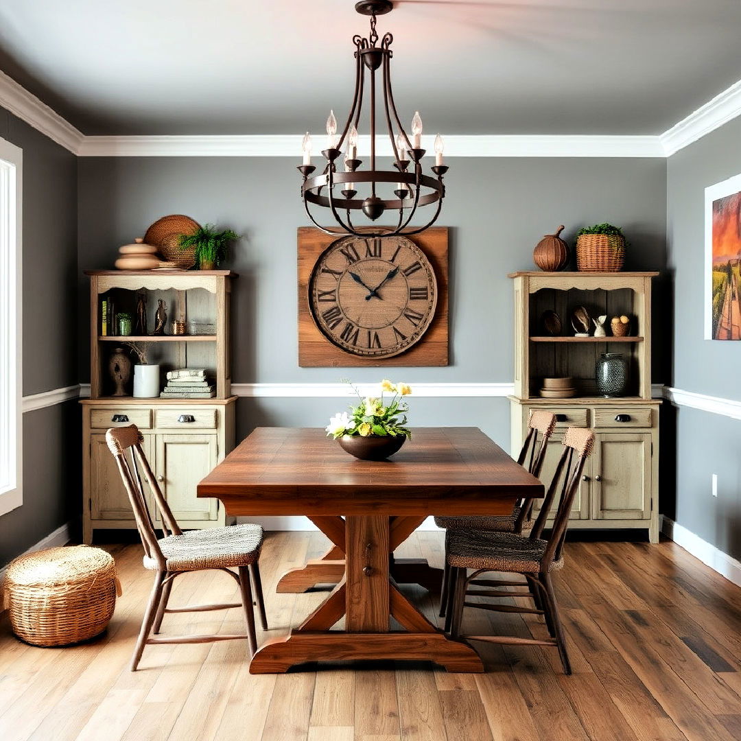 farmhouse inspired gray dining room - 25 Gray Dining Room Ideas