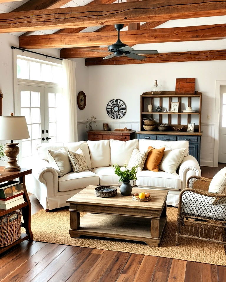 farmhouse inspired living room with white couch - 30 White Couch Living Room Ideas