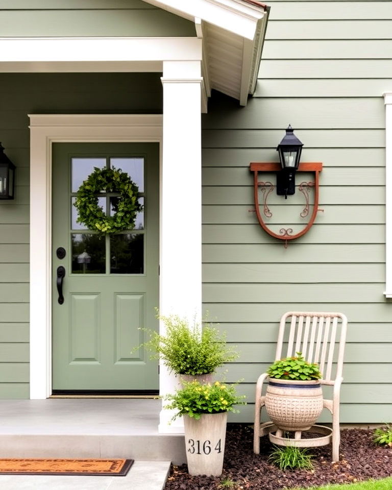 farmhouse inspired sage green exterior with shiplap siding - 30 Sage Green House Exterior Ideas