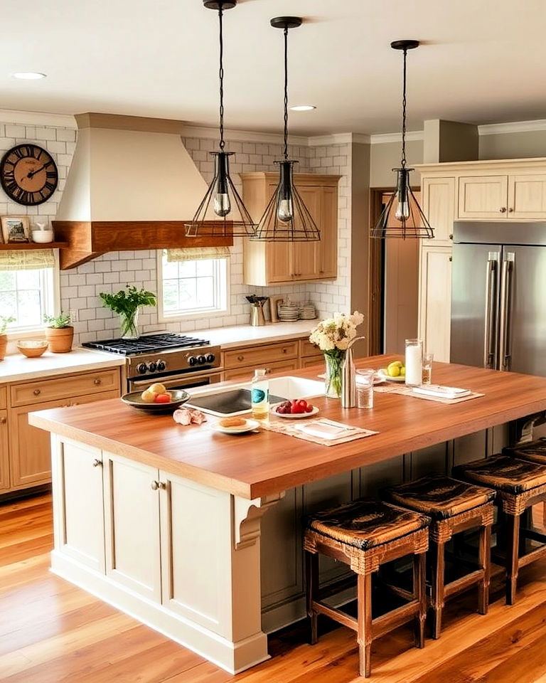 farmhouse kitchen with oversized island - 25 Farmhouse Kitchen Island Ideas