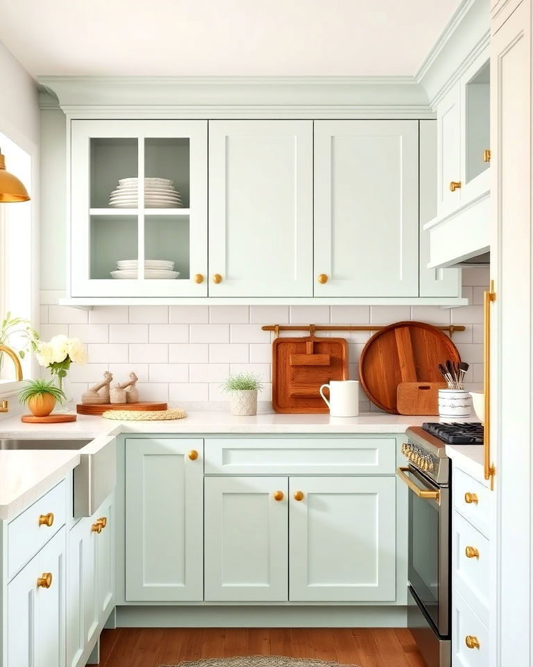 farmhouse kitchen with robins egg blue cabinets - 30 Blue Farmhouse Kitchen Cabinets