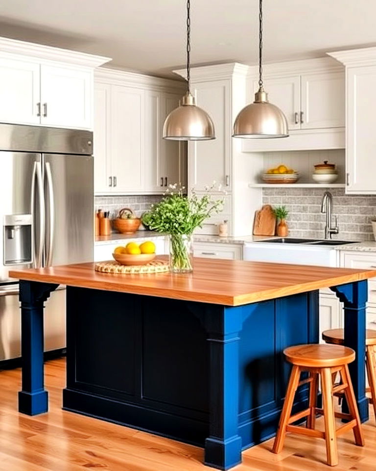 farmhouse look bold pop of color - 25 Farmhouse Kitchen Island Ideas