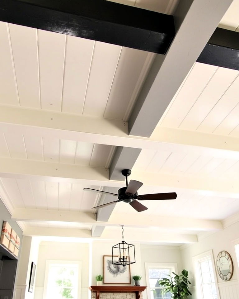 farmhouse look painted beams - 20 Farmhouse Ceiling Ideas