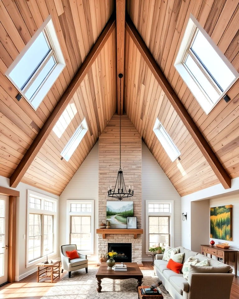 farmhouse look rustic a frame ceiling - 20 Farmhouse Ceiling Ideas