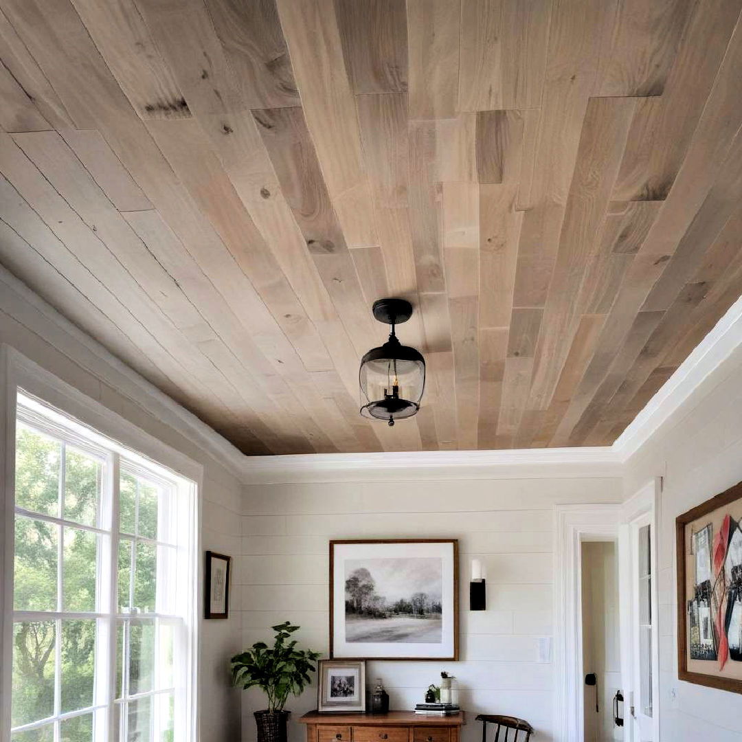 farmhouse look shiplap wood ceiling - 25 Wood Ceiling Ideas