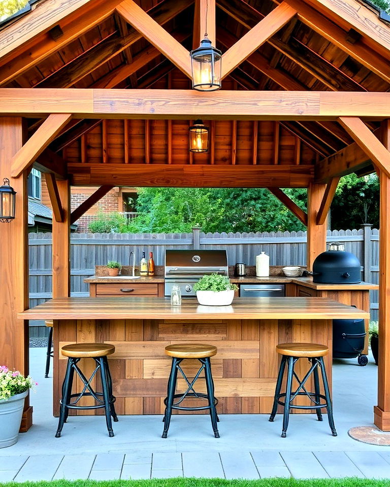 farmhouse style gazebo with rustic kitchen design - 20 Outdoor Kitchen with a Gazebo Ideas