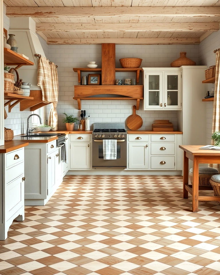 farmhouse style kitchen with checkered floor - 25 Kitchens With Checkered Floors