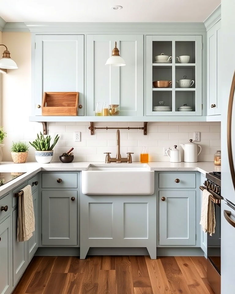 farmhouse style light blue cabinets - 20 Light Blue Kitchen Cabinets Ideas