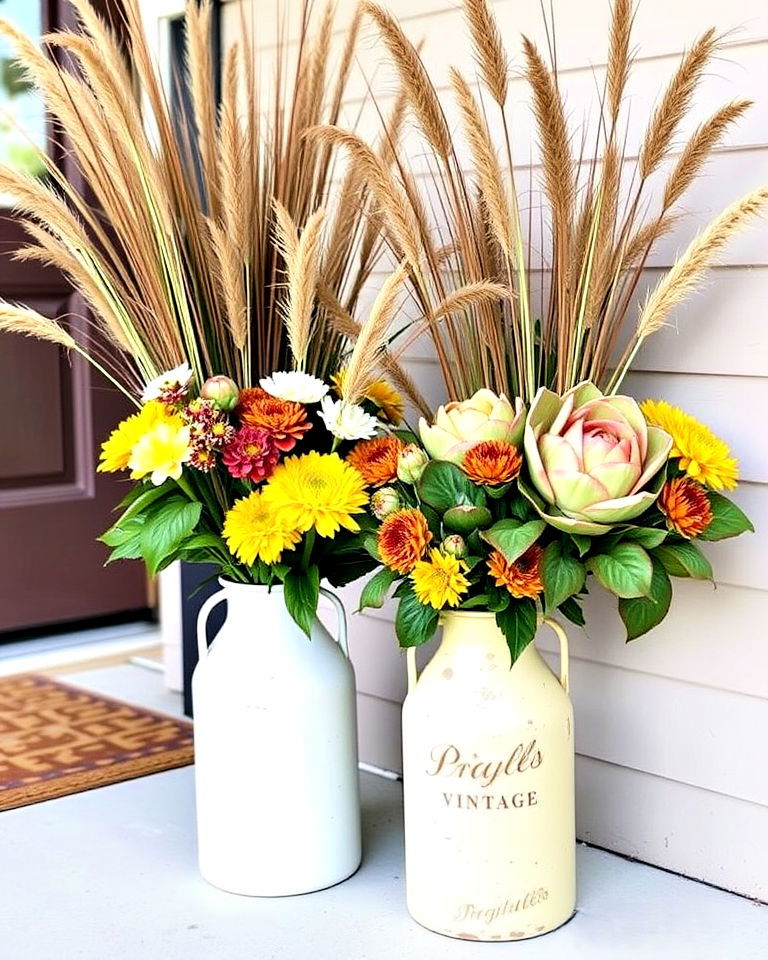 farmhouse style milk jug planters for fall - 40 Fall Planter Ideas