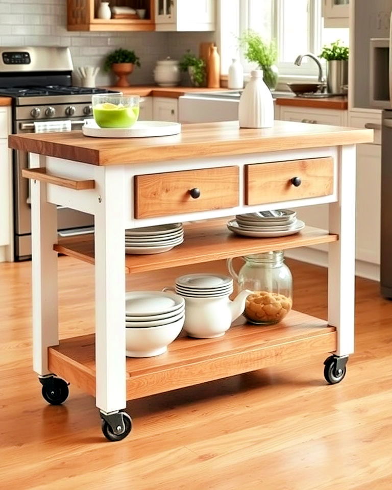 farmhouse style rolling kitchen island - 25 Farmhouse Kitchen Island Ideas