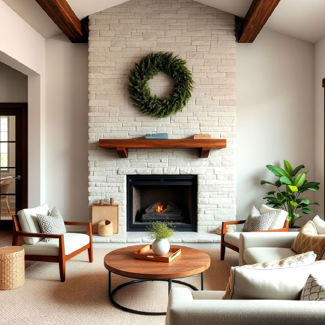 farmhouse style textured stone tiles - 30 Farmhouse Fireplace Tile Ideas