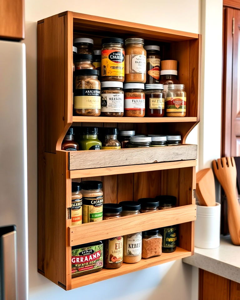farmhouse style wooden crate spice rack - 40 Spice Rack Ideas