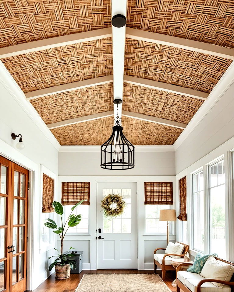 farmhouse style woven bamboo ceiling - 20 Farmhouse Ceiling Ideas