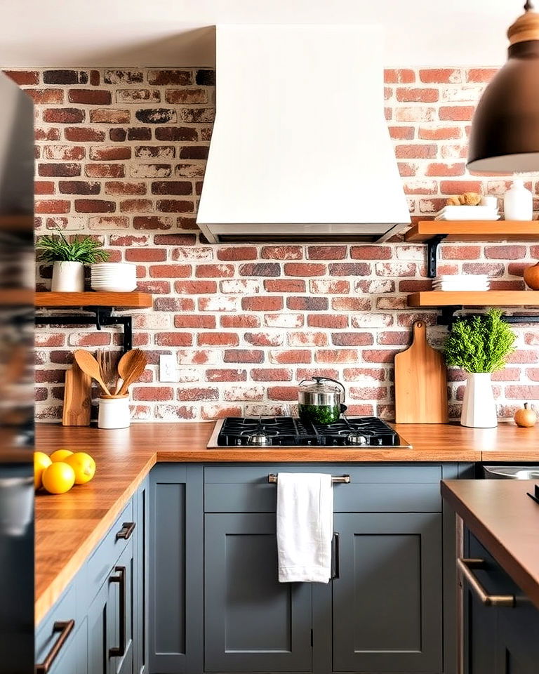 farmhouse vibe brick backsplash in the kitchen - 20 Brick Accent Wall Ideas