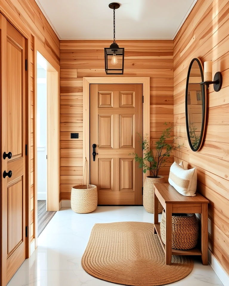 farmhouse vibe natural wood shiplap - 25 Shiplap Wall Entryway Ideas
