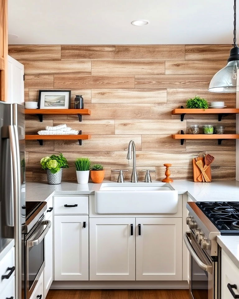 farmhouse vibe reclaimed wood shiplap - 30 Shiplap Backsplash Ideas for Your Kitchen