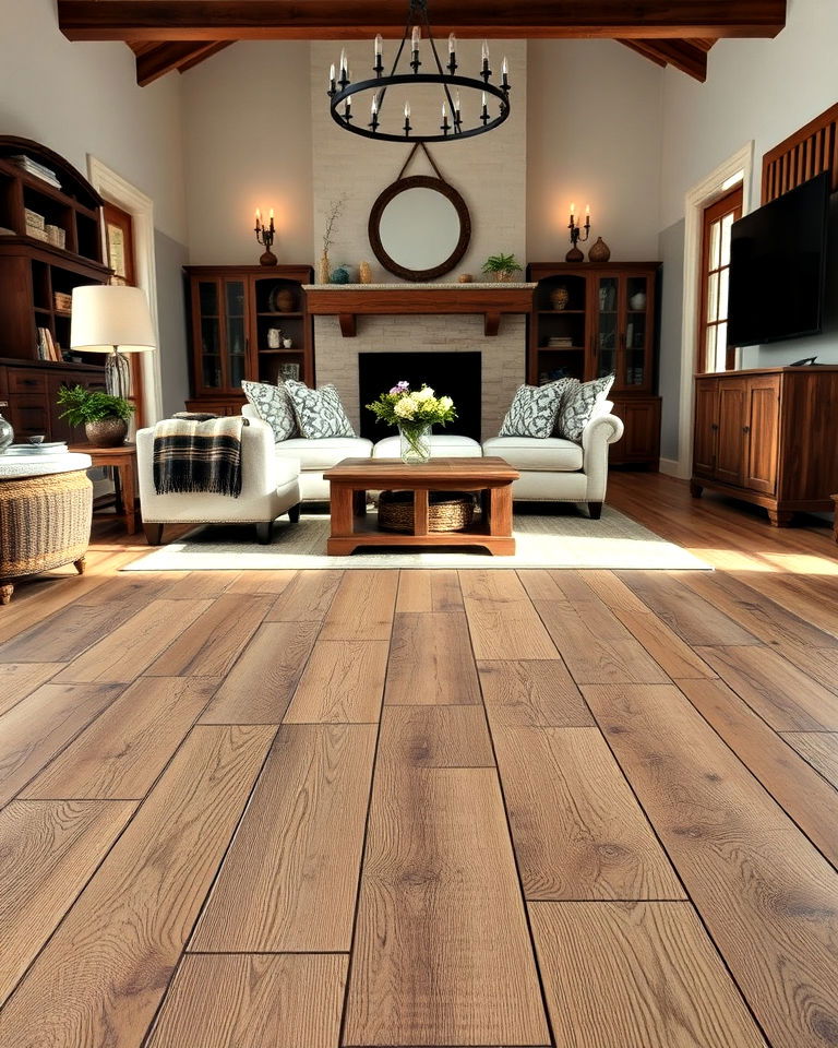 farmhouse with distressed wood flooring - 40 Farmhouse Flooring Ideas