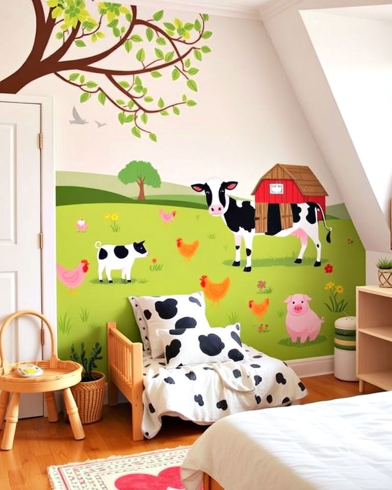 farmyard themed accent wall - 30 Kids Room Accent Wall Ideas