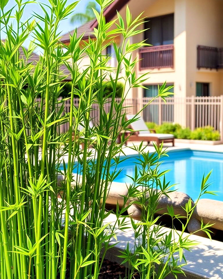 faux bamboo plants for poolside aesthetic - 20 Landscaping With Artificial Plants
